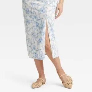 NWT Blue floral midi skirt with side slit